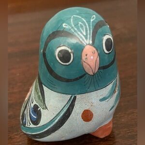 Handcrafted Ceramic Bird Figurine - Teal and Coral